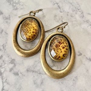 Cheetah and bronze metal earrings